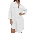 thumbnail image 1 of nerohusy Womens Swimsuit Cover Up Blouse Long Length Ruched Linen Button Down Shirt Dresses Tops Oversized Long Sleeve Tunic Top 2025 White,L, 1 of 8