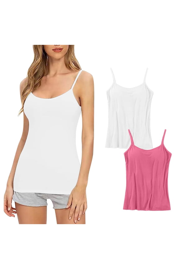 Womens Tank Tops with Built in Bras 2024 Camisole Tops for Women Built in Bra No Underwire 2 Pack Summer Casual,Adjustable Spaghetti Strap Gym Womens Tank Tops White,XXL