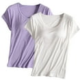 thumbnail image 1 of nerohusy Womens Tops with Built in Bra Pack of 2 Short Sleeve Modal Bra Basic Tees Yoga Tops Padded Tshirt Workout Sports Shirts Blouses 2025 Purple,XXXXL, 1 of 2