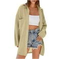 thumbnail image 1 of nerohusy Womens Waffle Knit Tops Oversized Loose Casual Drop Shoulder Long Sleeve Button Down Shirts Lapel V Neck Blouses with Pocket Khaki,S, 1 of 7