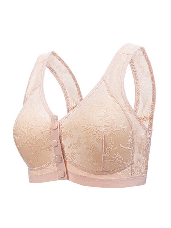 Womens Wireless Front Closure Bra Jacquard Push Up Breathable Soft Support T Shirt Bra,Light Blue,XXL