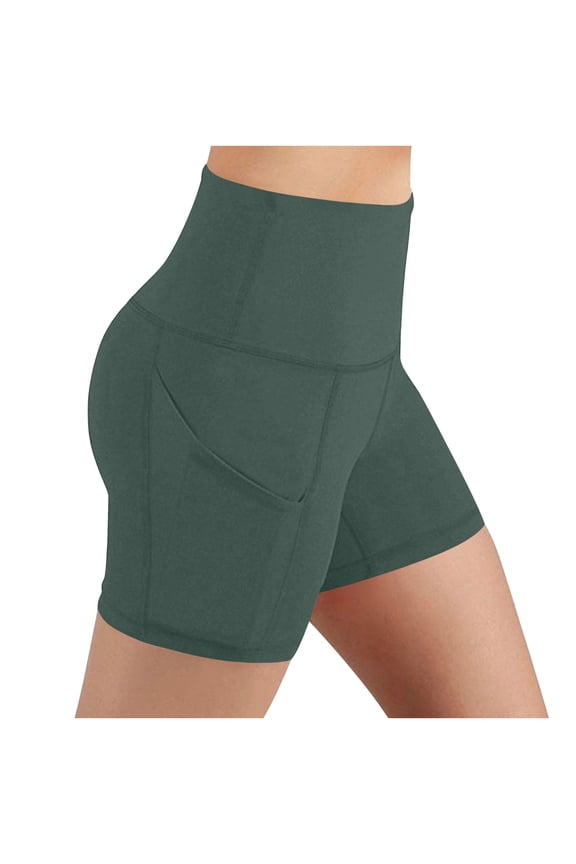 Workout Yoga Biker Shorts for Women with Pockets Soft High Waisted Tummy Control Running Gym Shorts Stretchy Fitness Shorts Green,XXL