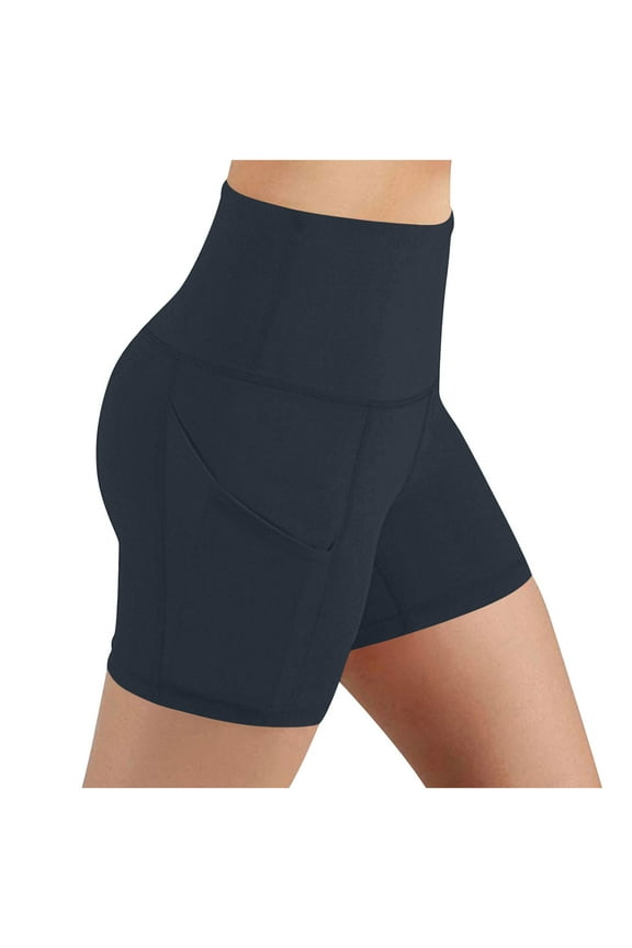 Workout Yoga Biker Shorts for Women with Pockets Soft High Waisted Tummy Control Running Gym Shorts Stretchy Fitness Shorts Navy,S