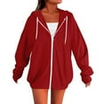 thumbnail image 1 of nerohusy Y2k Zip Up Hoodie Women Long Sleeve Fall Lightweight Hooded Sweatshirt Oversized Track Workout Jacket With Pockets Red,XL, 1 of 5