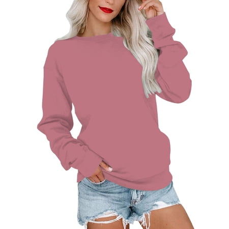 Womens Casual Round Neck Sweatshirt Long Sleeve Top Cute Pullover Loose Version Pullover Sweater