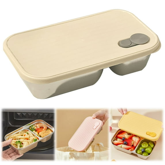 neszzmir Deals Clearance Stainless Steel Snack Containers Reusable, Double Compartment Snack Box With Leak-Proof Lid, Portable Durable Food Storage For Travel, Camping, School Lunch, 1PCS