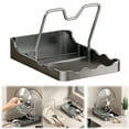 thumbnail image 1 of neszzmir Kitchen Pot Lid Holder, Black V-Groove Rack with Drip Tray, Countertop & Stove Top Organizer, Space-Saving, 1 of 8