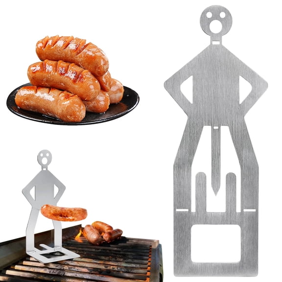 neszzmir Stainless Steel Hot Dog Sausage Rack Human-Shaped BBQ Grill Accessory Portable Reusable for Camping Picnics Parties Outdoor Cooking