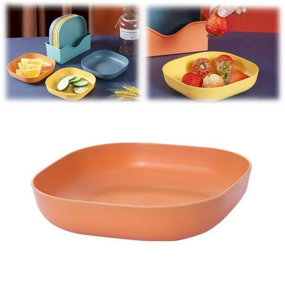 neszzmir Time Tableware Blue Plastic Square Bowl, Wheat Straw Lightweight Dinner Plate, Party Snack Soup Dessert Rice Bowl, Microwave & Dishwasher Safe