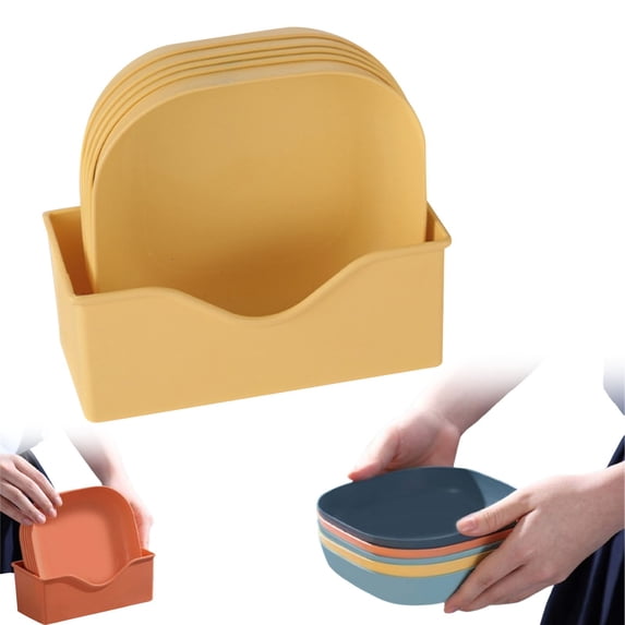 neszzmir Wheat Straw Plates Set 5 PCS Reusable Square Dinner Plates with Storage Rack Microwave Dishwasher Safe Unbreakable Snack Fruit Dessert Dishes for Kitchen Picnic Kids Green 5.71 Inch