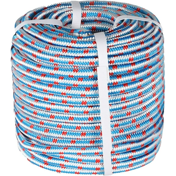 netuera 1/2 in 150 FT Braided Rope High Force Polyester Rope Heavy Tree Work Rope Suitable for Outdoor Use Red White Blue