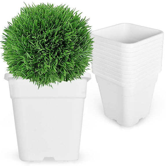 netuera 10-Pack 1 Gallon Square Planter Nursery Pots, Flower Plant Container Injection Molded Plastic Nursery Pots Gardening Pots for Indoor Outdoor Vegetables, Succulents, White