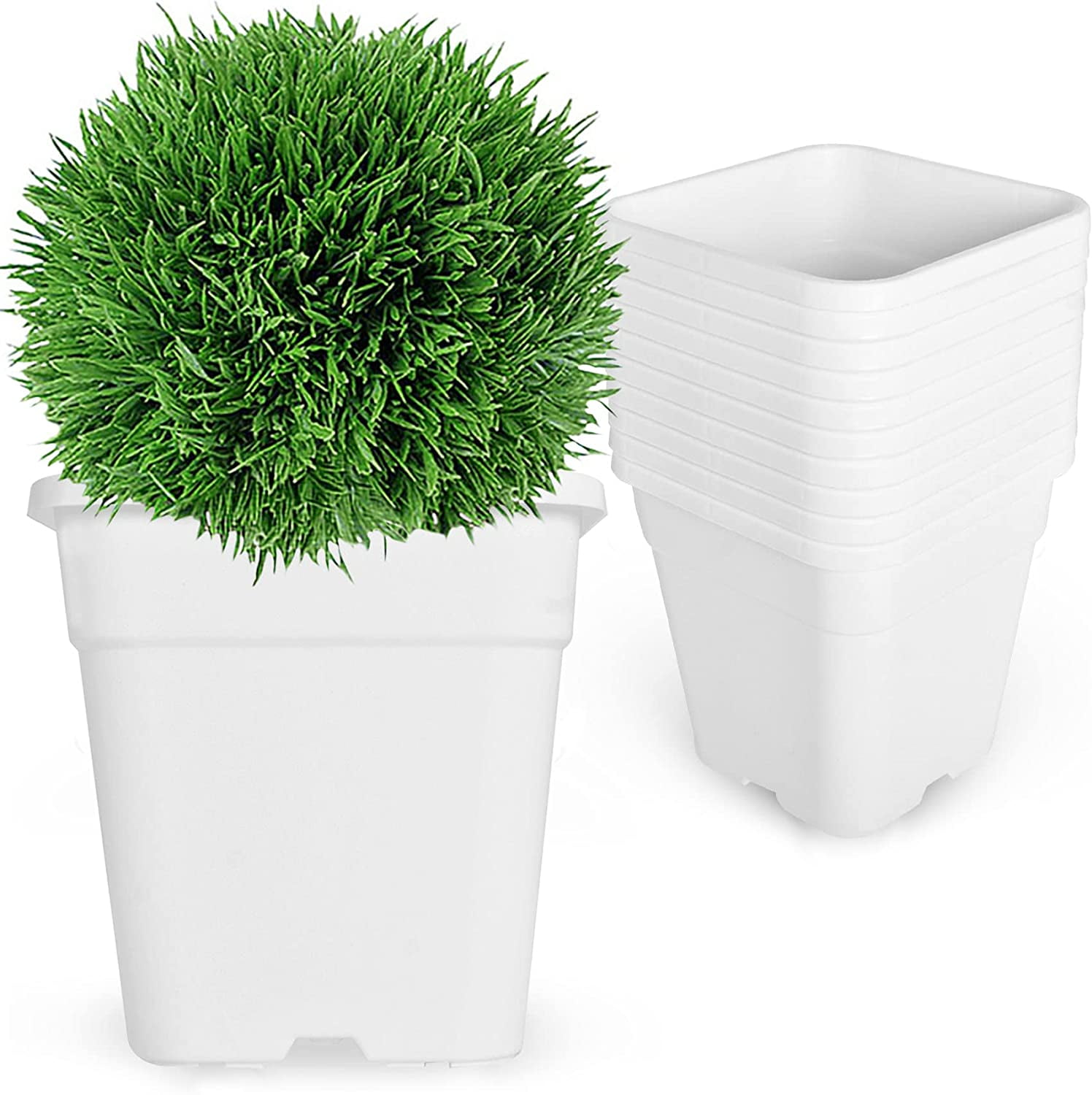 netuera 10-Pack 3 Gallon Square Planter Nursery Pots, Flower Plant Container Injection Molded Plastic Nursery Pots Gardening Pots for Indoor Outdoor Vegetables, Succulents, White
