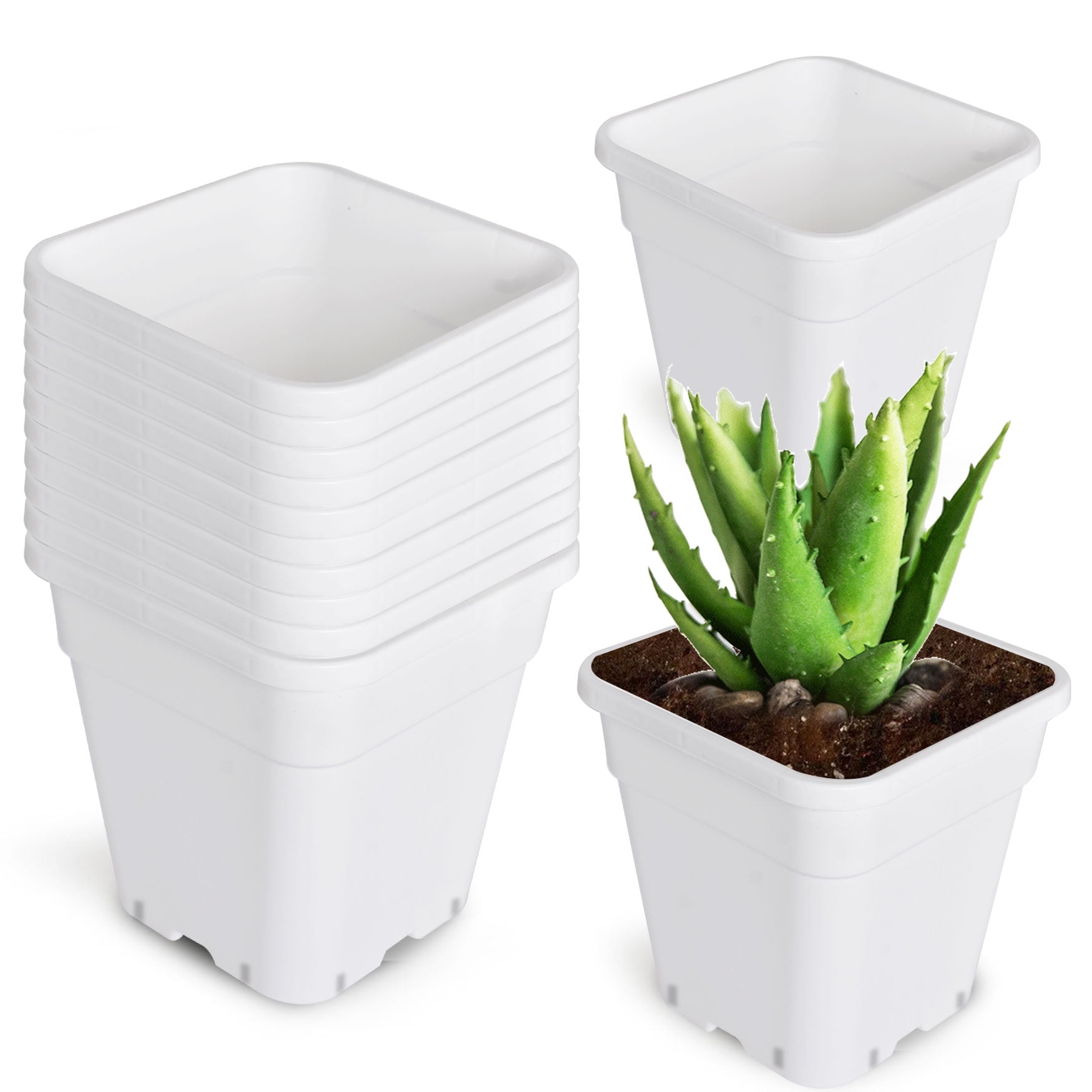 netuera 10-Pack 5 Gallon Square Planter Nursery Pots, Flower Plant Container Injection Molded Plastic Nursery Pots Gardening Pots for Indoor Outdoor Vegetables, Succulents, White