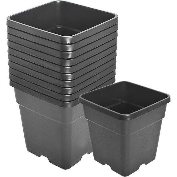 netuera 10 Pcs Plastic Planter Pots, 1/2/3/5/7/10 Gallon Black Flower Square Pot for Garden Yad Office with Drainage Hole
