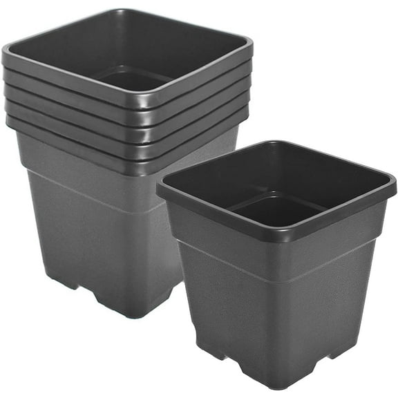 netuera 5 Pcs Plastic Planter Pots, 10 Gallon Black Flower Square Pot for Garden Yad Office with Drainage Hole