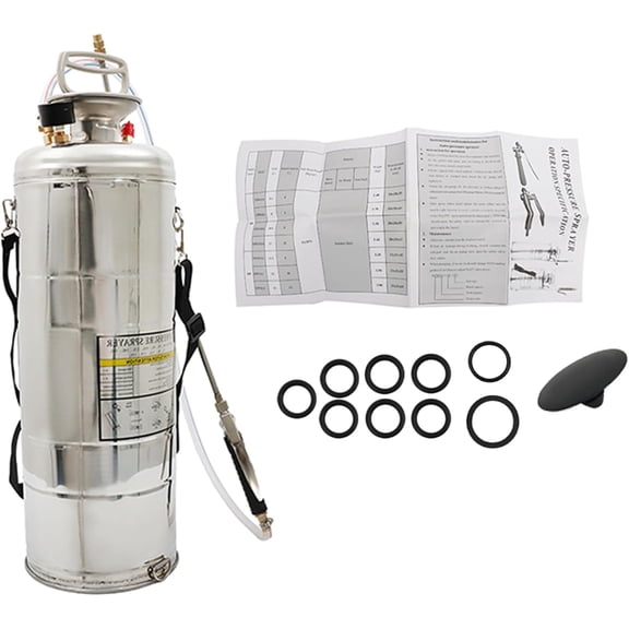 netuera 3 Gallon Stainless Steel Sprayer, 20 Wand & 3FT Reinforced Hose, Heavy Duty Hand Pump Sprayer with Pressure Gauge, Safety Valve and Adjustable Nozzle, for Lawn, Garden Watering (Silver-12L)