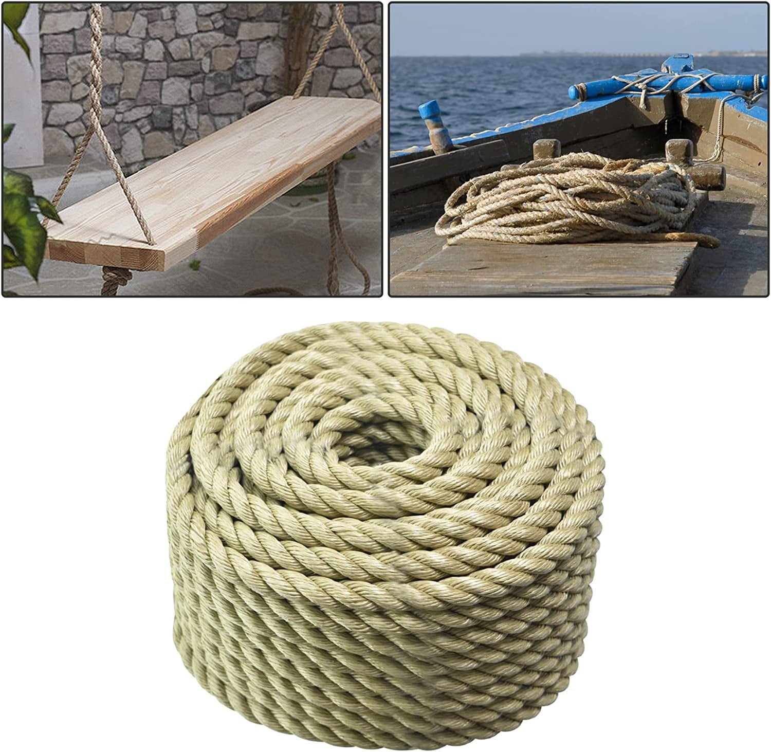 netuera 3 Strand 100ft Poly Manila Rope Dock Cordage Farm Fitness ...
