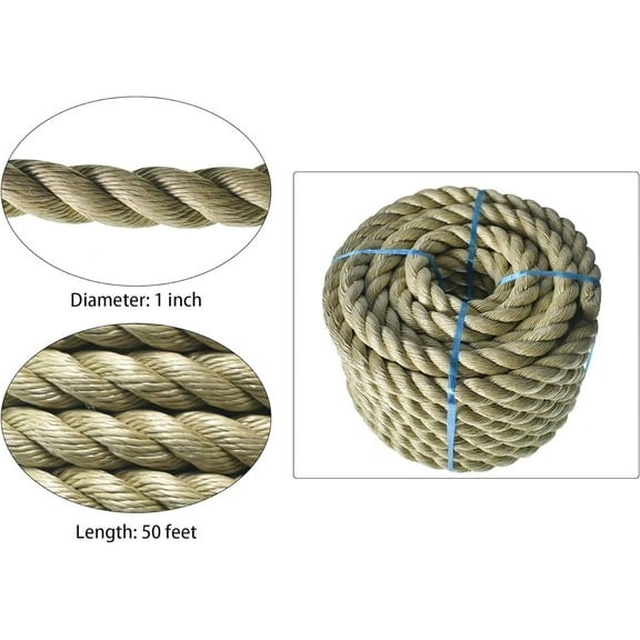 netuera 3 Strand Dock Cordage Farm Fitness Nautical Craft 50ft Artificia Manila Rope