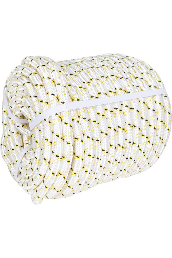 Arborist Bull Rope, 3/4 Inch by 150 Feet 24 Strand High Strength Tree Rope for Flagpole Halyard Clothesline Camping Sailing Swings (White Yellow & Black,44KN)