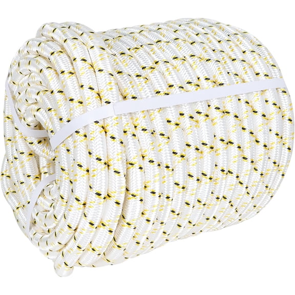 netuera Arborist Bull Rope, 3/4 Inch by 150 Feet 24 Strand High Strength Tree Rope for Flagpole Halyard Clothesline Camping Sailing Swings (White Yellow & Black,44KN)