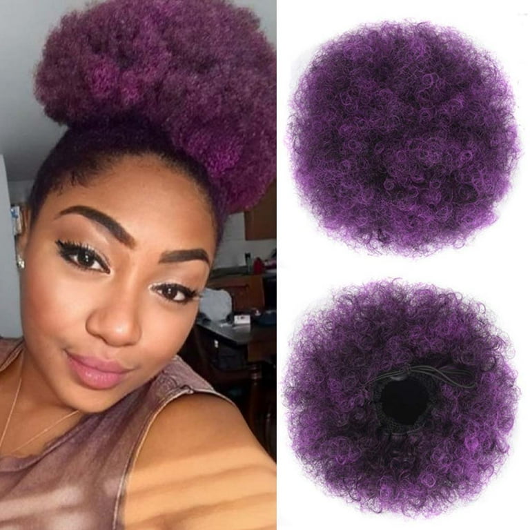nevermindyrhead Purple Afro Puff Drawstring Ponytail Hair Extension for Black Women Short Synthetic Afro Puff Ponytail for Natural Hair Clip On Kinky Drawstring Curly Ponytail Bun Walmart