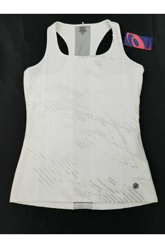 new ASICS women sports shirt tee top fitted tank 154539 white L MSRP $45