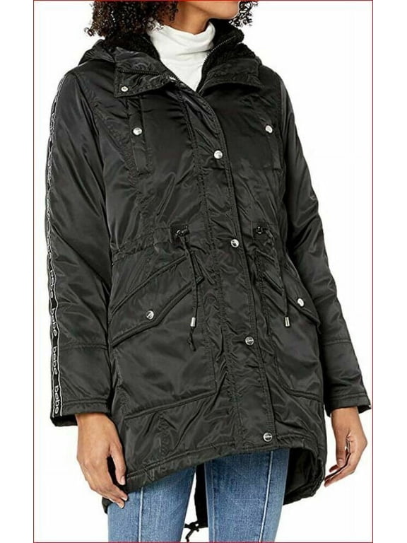 new BEBE Sport women 3 in 1 system jacket hooded OLYB041H black faux fur S $169