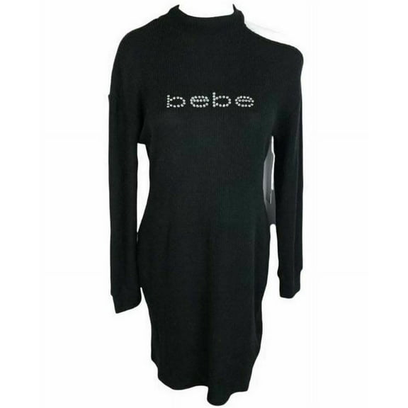 new BEBE women dress sweater 5CN04211BB high neck open shoulder black sz S $69
