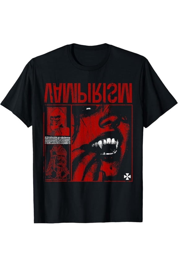 new Dark Gothic Black and Red Vampire Emo Y2K Grunge Streetwear T-Shirt