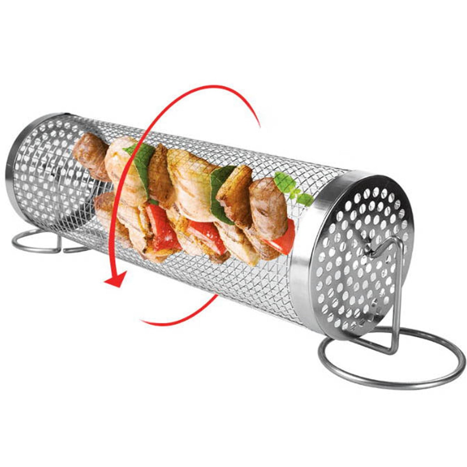 [new] Grill Basket Rotating Stainless Steel Grill Mesh Basket For