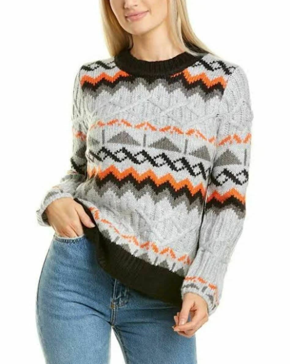 new MAGASCHONI women sweater G101130 black light grey orange acrylic sz S $88