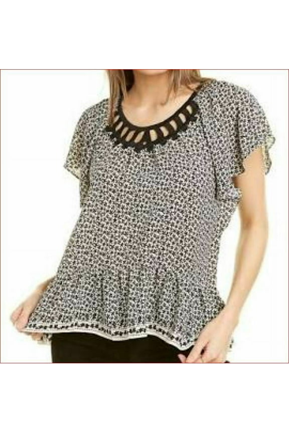 new MAX STUDIO women blouse top shirt A711D33 IVBKSHPY black white S $98