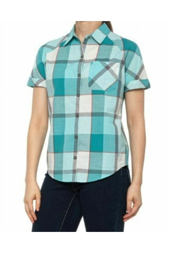 new Royal Robbins women shirt Y621003 Dixie Plaid 774 Aqua cotton sz XS $68