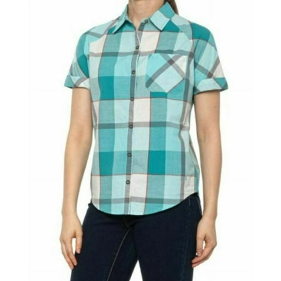 new Royal Robbins women shirt Y621003 Dixie Plaid 774 Aqua cotton sz XS $68