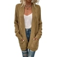 thumbnail image 1 of new autumn and winter women's knitted cardigan autumn and winter long long-sleeved solid color cardigan with pockets-Khaki-XL, 1 of 7
