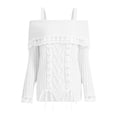 thumbnail image 1 of new autumn and winter women's lace knitted sweater Y2K boat neck pullover sweater lace-up long-sleeved sweater-White-XL, 1 of 7