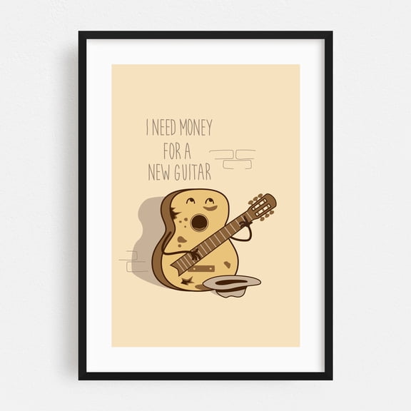 new guitar - Illustration Humor Music Typography Quote Black Framed Wall Art Print 24 x 36 inches