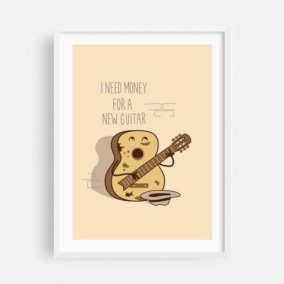 new guitar - Illustration Humor Music Typography Quote White Framed Wall Art Print 8 x 10 inches