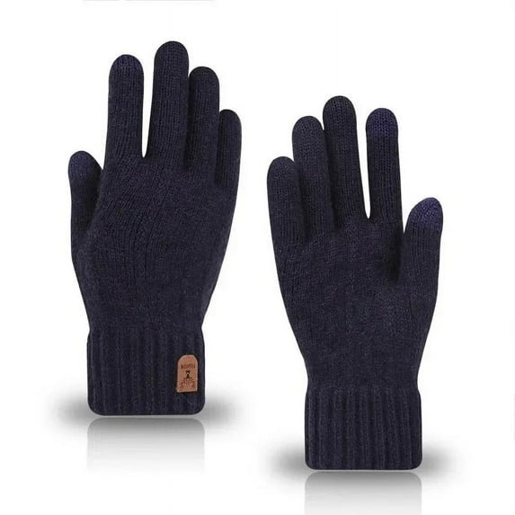 new men's warm gloves winter touch screen plus fleece gloves cold warm wool knitted gloves (navy)