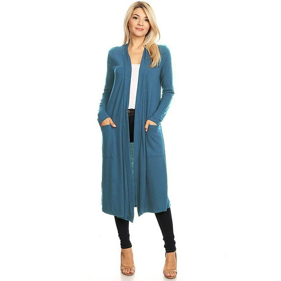 new moa women's casual lightweight loose pocket long body solid knit cardigan