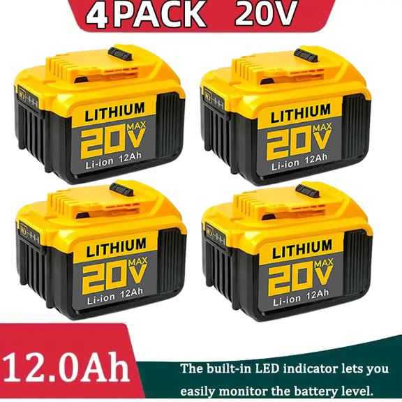 new model4pack-12.0Ah  suitable  20Vlithium batteryMaxXR DCB200DCB201DCB203DCB204DCB206DCB181 DCB180  Power Tools,Long-LastingReliable and Durable Construction