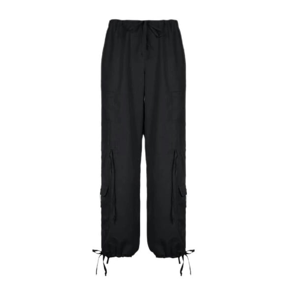 new overalls y2k women's adjustable drawstring low waist loose trousers with pockets solid color women's pants-As photo shows-L