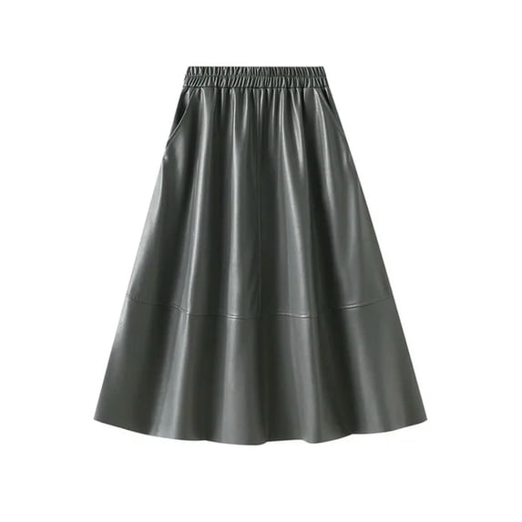 new retro style mid-length skirt for women spring and autumn high waist A-line long elegant skirt-Gray-One Size