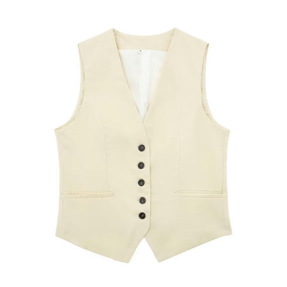 new summer women's linen blended vest + shorts-beige vest-M