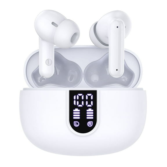 Wireless Earbuds Bluetooth Headphones, with LED Display Charging Case, Waterproof In-Ear Earphones with Mic for iPhone /Android /PC /Laptop, White