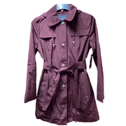 new womens London Fog Burgundy dress rain Trench Coat removable hood Medium M
