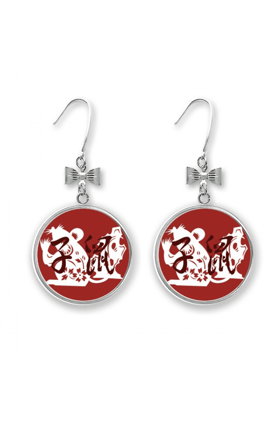 new year of rat animal china zodiac bow earrings drop stud pierced hook