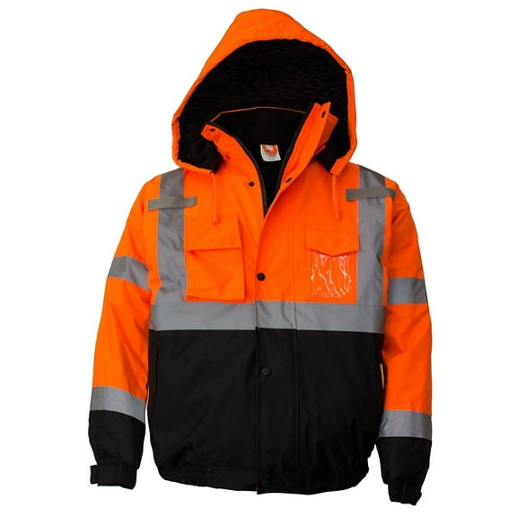 new york hi-viz workwear wj9011-4xl men's ansi class 3 high visibility bomber safety jacket, waterproof (4xl, orange)