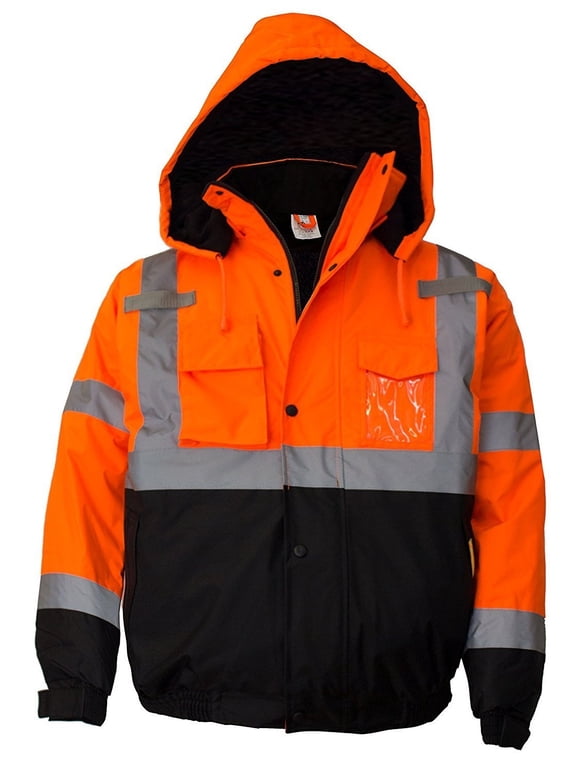 new york hi-viz workwear wj9011-4xl men's ansi class 3 high visibility bomber safety jacket, waterproof (4xl, orange)
